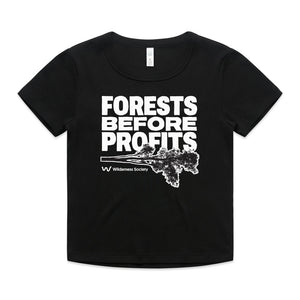 Forests Before Profits Women’s Black Organic Crop T-Shirt
