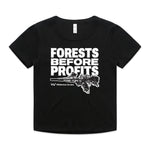 Forests Before Profits Women’s Black Organic Crop T-Shirt