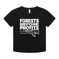 Forests Before Profits Women’s Black Organic Crop T-Shirt