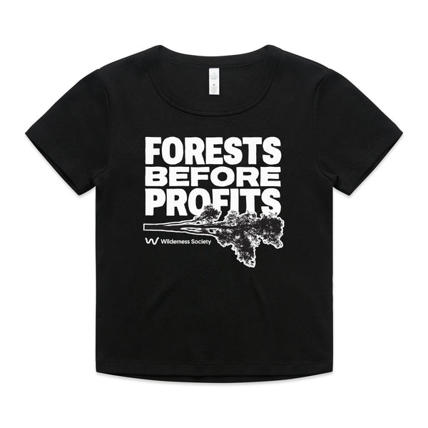 Forests Before Profits Women’s Black Organic Crop T-Shirt