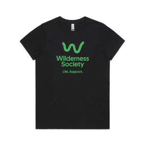 Life support green logo women's organic black t-shirt