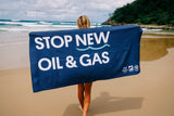Stop New Oil & Gas beach towel from Surfers for Climate